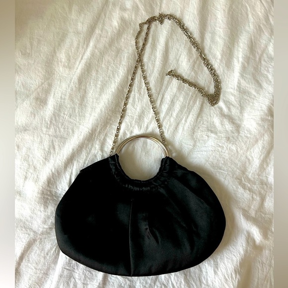 Lulu Townsend Black Satin w/ Rhinestones Glamour Party Handbag Chain Belt - Picture 2 of 6